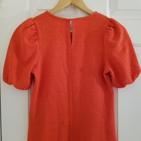 🌷ZARA • Orange Tweed-effect Short Puff Sleeve A-Line Shift Dress NWT - Picture 11 of 15